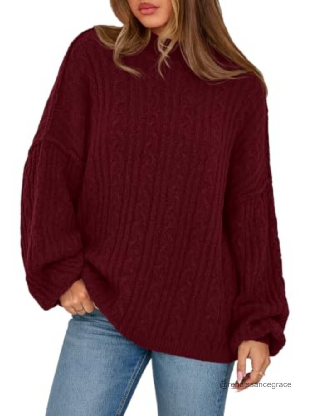 Womens Cable Knit Oversized Sweater Long Sleeve Crewneck Pullover